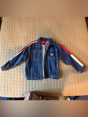 Tommy Hilfiger Vintage Kids Denim Jacket with Red & White Sleeve Stripes